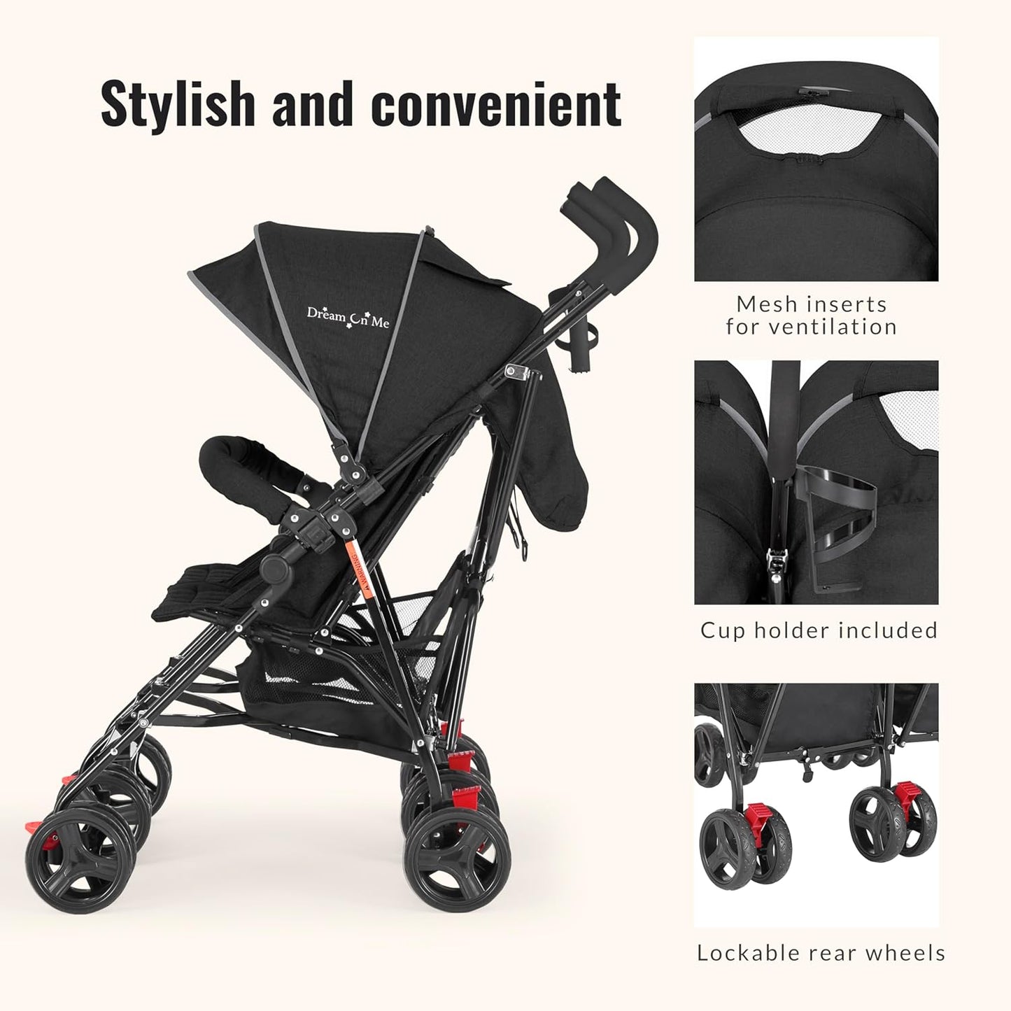 Twin Umbrella Stroller in Black, Lightweight Double Stroller for Infant & Toddler, Compact Easy Fold, Large Storage Basket, Large and Adjustable Canopy