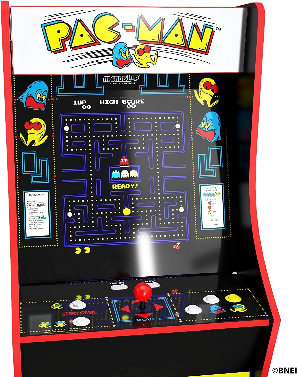Bandai's "Pac-Man" classic version, featuring 12 games, and an arcade machine that is 4 feet in size.