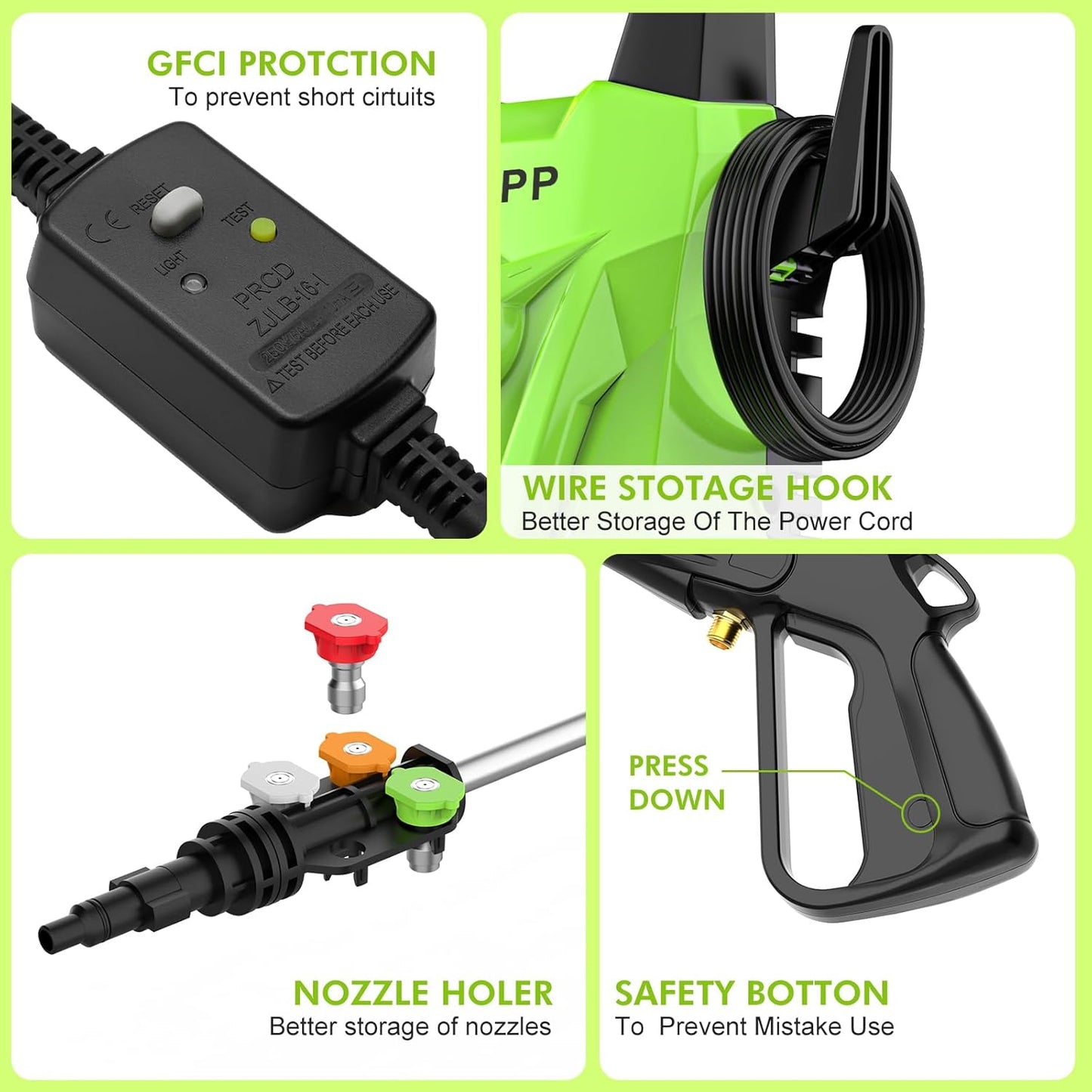 Electric high-pressure cleaning machine, foam sprayer, 4 quick-connect high-pressure nozzles, 2400 pounds/square inch 2.4 gallons/minute powerful cleaning machine, high-pressure cleaning equipment for