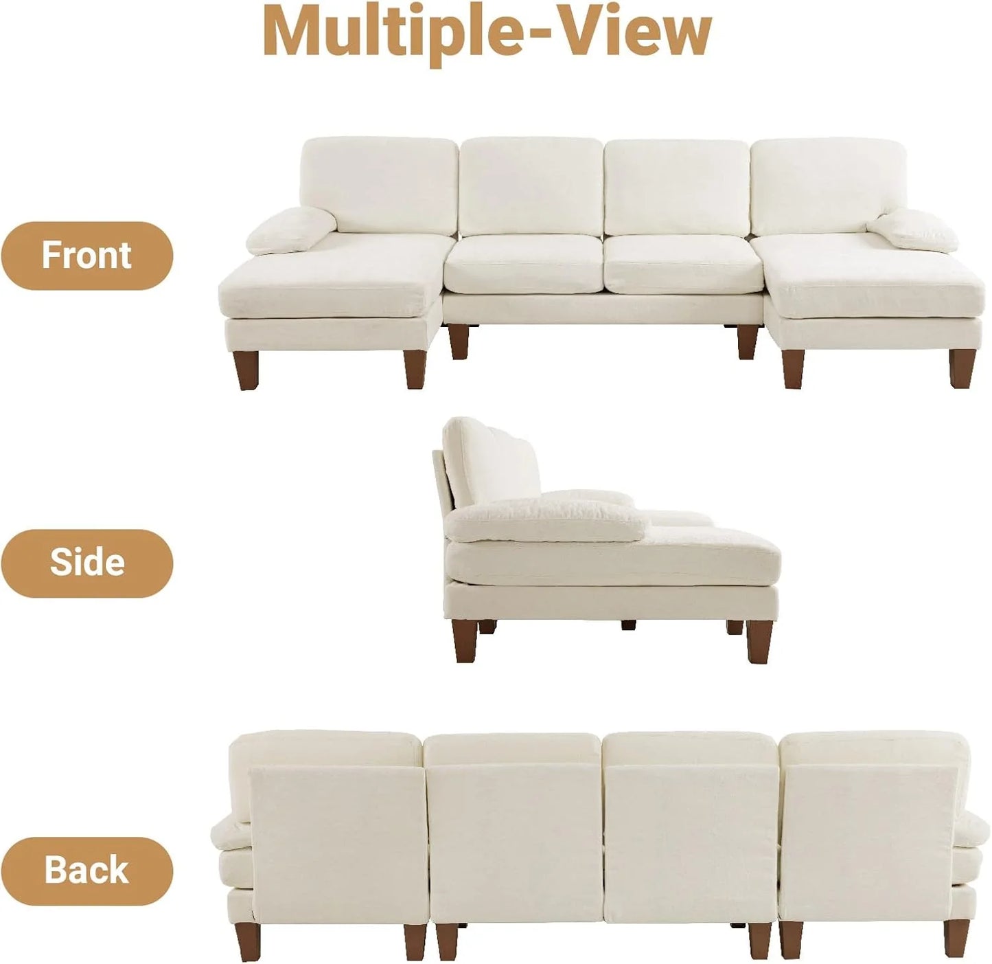 110" Sectional Couches for Living Room,U Shaped Couch with Double Chaise, 4-Seat Sofa Set with Chenille Fabric for Home Furniture,Beige