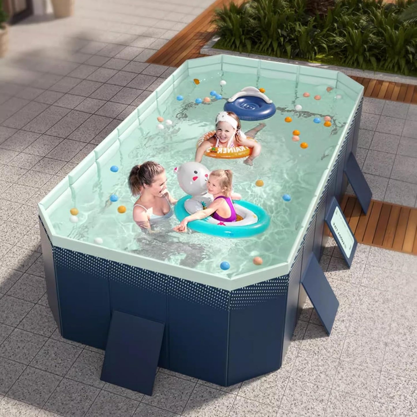 Pool Above Ground/Wood Frame Swimming Pools, 5feet/ 6foot/ 7ft/ 8ft/ 9ft/ 13ft Long Outdoor Mini Large Rectangular Pool for Indoor Outdoor Backyard Home, Toddler Adults Relax Pool (Size : 1.6x1.2x0.