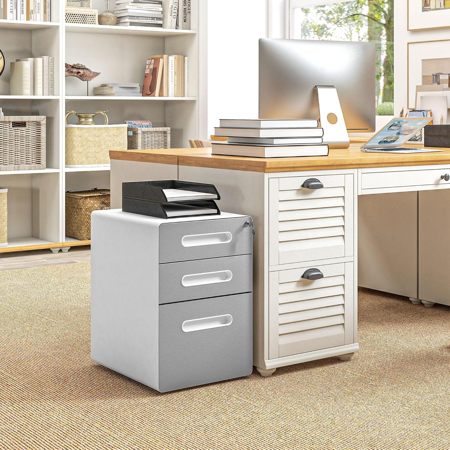 3 Drawer Vertical Filing Cabinet with Lock and Wheels, Under Desk Mobile File Cabinet for Legal, A4, Letter Size, Steel Frame for Home Office, Black
