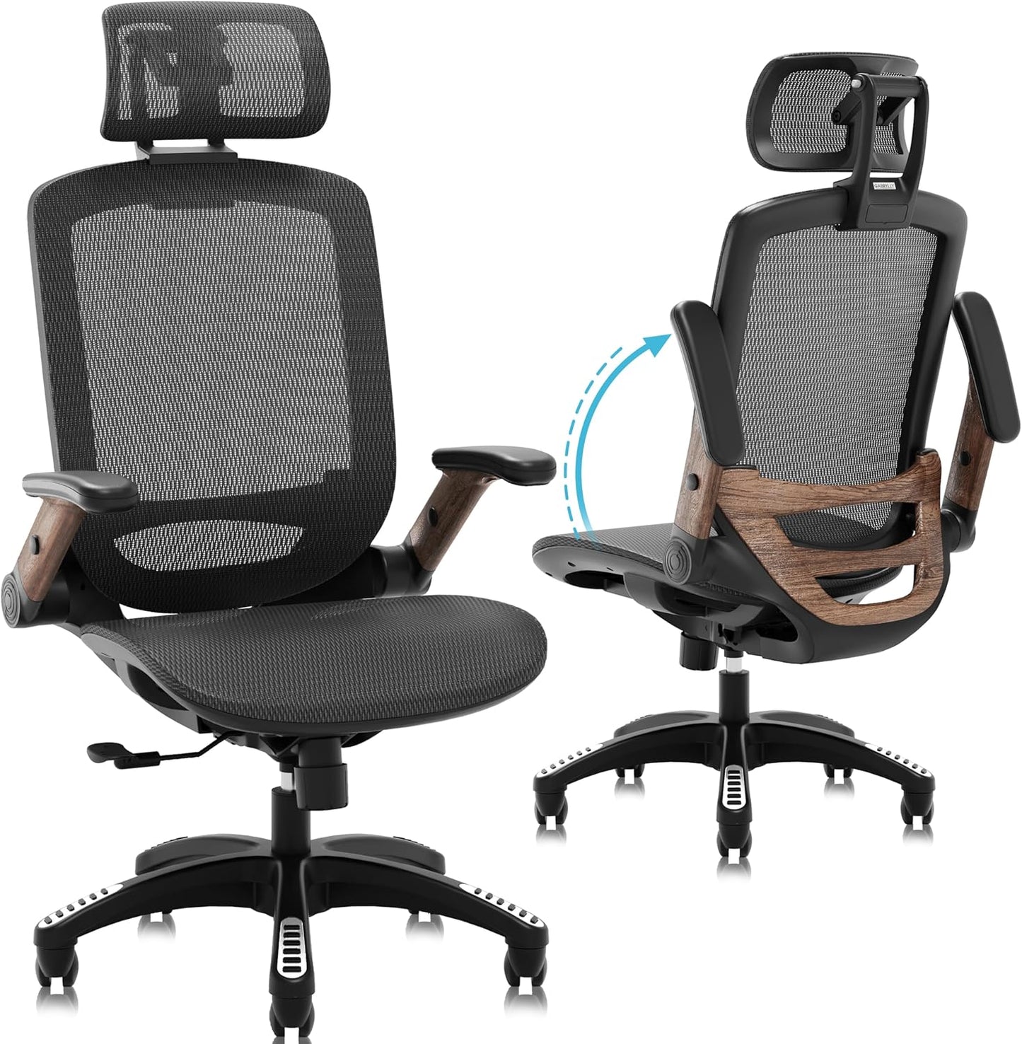 Ergonomic Office Chair, High Back Home Desk Chair with Headrest, Flip-Up Arms, 90-120° Tilt Lock and Wide Cushion, Big and Tall Mesh Chairs for Man Woman, Black Task Chair