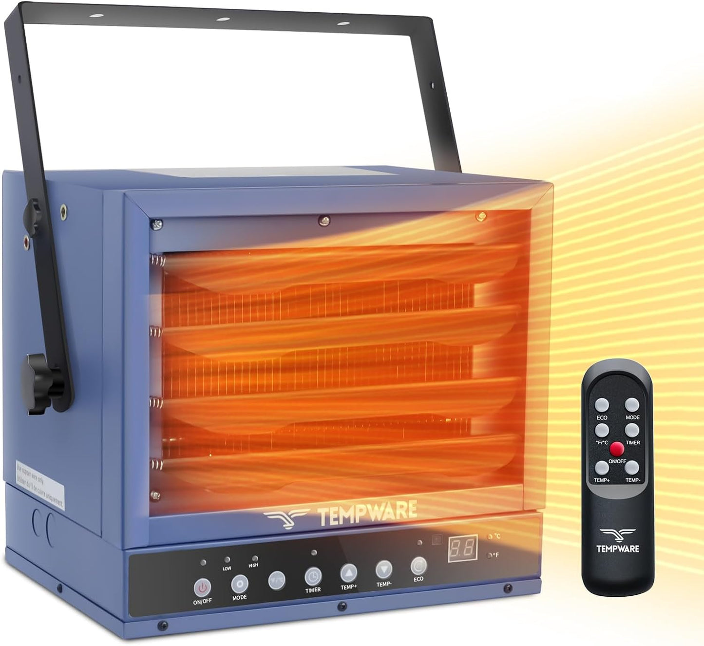 Electric Garage Heater, 7500-Watt Digital Fan-Forced Ceiling Mount Shop Heater with Full-Function Remote, 240-Volt Hardwired 12-Hour Timer, Ideal for Workshop Blue