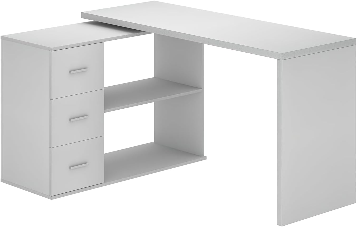 L Shaped Desk with Drawers Shelves, Corner Home Office Desk with Storage Cabinet, Large Wood Computer Desk for PC Executive Work Writing Study, Modern Living Room Bedroom Table,White Oak,60 in