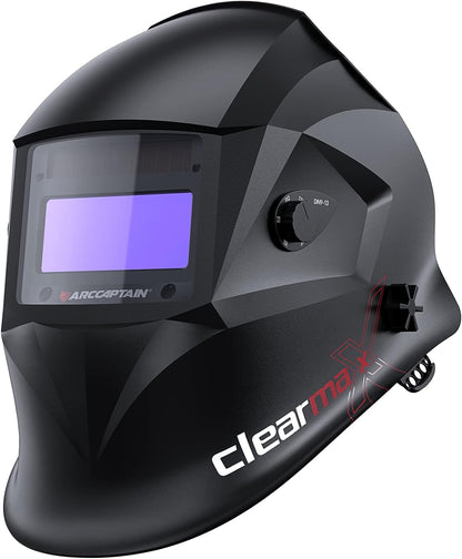 Welding Helmet Auto Darkening, True Color Solar Powered Welding Mask with 4 Arc Sensor, 1/1/1/1 Optical Clarity and Adjustable Shade 4/9-13 Welder Helmet