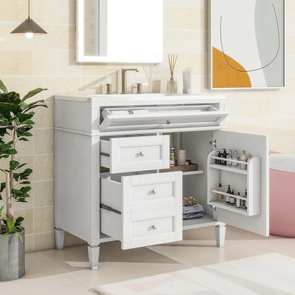 36" Bathroom Vanity with Single Sink Combo, Modern Undermount Bathroom Sink Cabinet with 2 Drawers and a Tip-Out Drawer, Freestanding Bathroom Vanities, Soft Closing, Solid Wood Frame