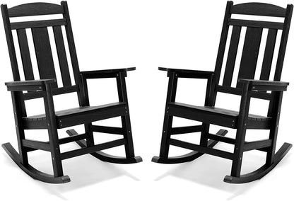 Rocking Chair Outdoor, Weather Resistant Poly Plastic Rocker Chairs, 350lb Heavy Duty, Oversized Porch for Adult, High Back Smooth Chairs Outdoor & Indoor, Black 1Chair
