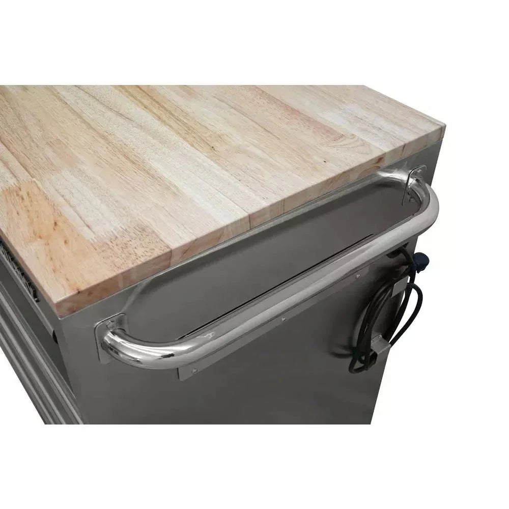 72 in 18-Drawer 24 in. D Mobile Workbench with Solid Wood Top Stainless Steel