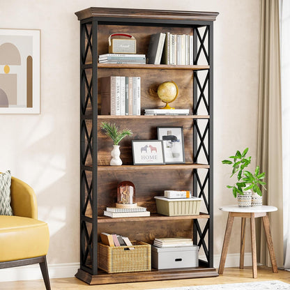 6-Tier Bookcase, 71 Inches Industrial Bookshelves, Floor Standing Display Storage Shelves Tall Bookcase for Home Office, Living Room