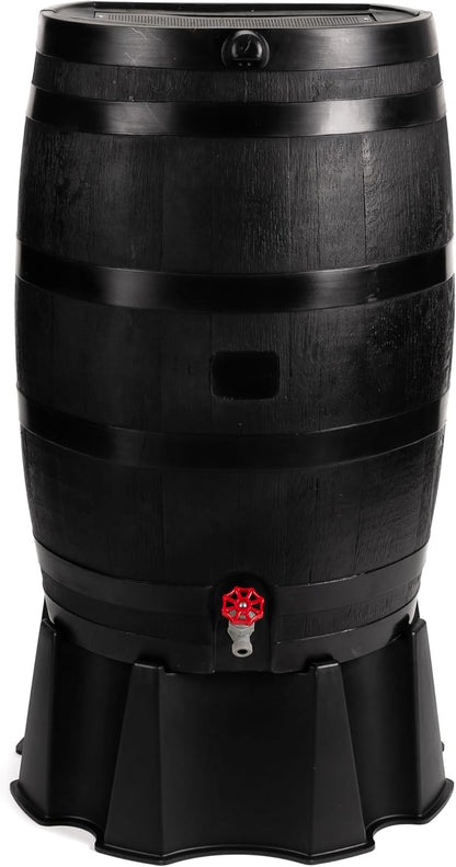 RTS Home Accents 50-Gallon ECO Rain Barrel Made with 100% Recycled Plastic, Flat Back Rain Water Collection Barrel, Black