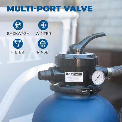 13-inch sand filter, 0.75 horsepower, swimming pool pump, 2400 gallons per hour, suitable for outdoor swimming pool package, multi-interface valve, maximum capacity 10000 gallons, 1-1/4 inch NPT interface
