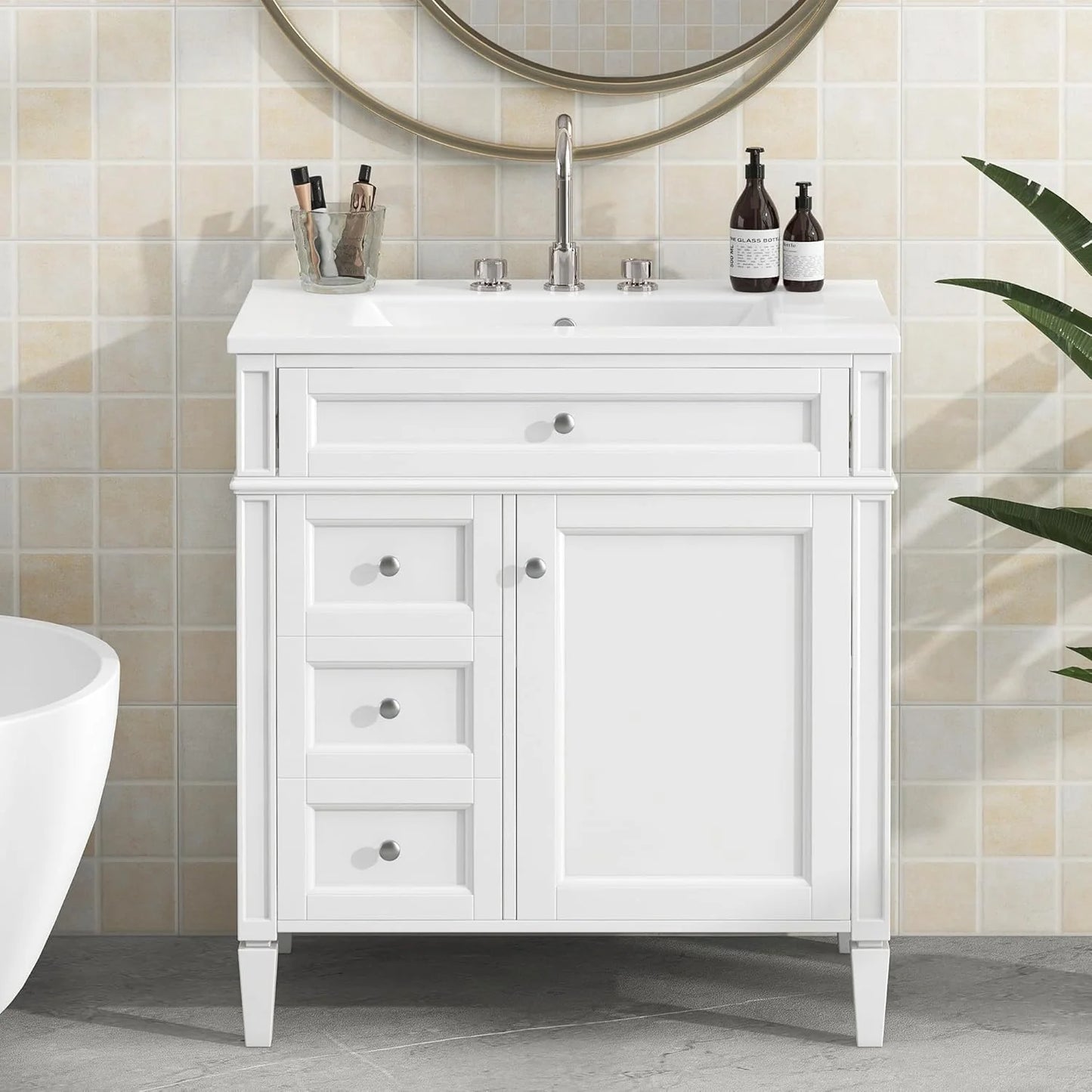36" Bathroom Vanity with Single Sink Combo, Modern Undermount Bathroom Sink Cabinet with 2 Drawers and a Tip-Out Drawer, Freestanding Bathroom Vanities, Soft Closing, Solid Wood Frame