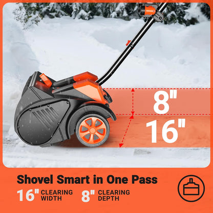 Cordless Snow Shovel with Wheels, 48V | 16-Inch | 4-Ah Brushless Cordless Snow Blower, Battery Snow Blower with Directional Plate & LED Lights (2 * 24V Battery & Dual Quick Charger Included)