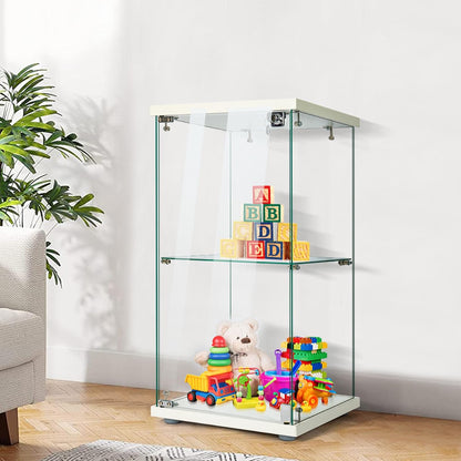4 Layers 15.7''W x 15.7''D x 62.6''H Glass Display Cabinet Countertop Showcase with Lock, 5mm Tempered Glass 25mm MDF Base