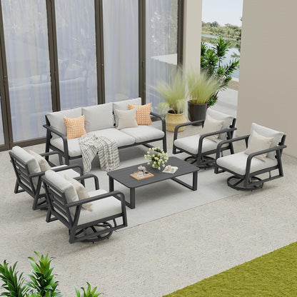 Outdoor Patio Furniture Set 4-Piece, Aluminum Swivel Rocking Chairs with All-Weather Cushions, Modern Patio Conversation Set for Deck, Porch, Garden (Dark Grey)