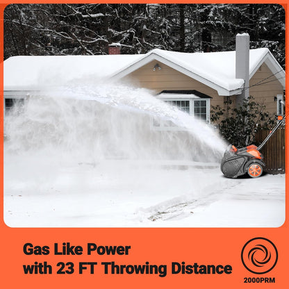 Cordless Snow Shovel with Wheels, 48V | 16-Inch | 4-Ah Brushless Cordless Snow Blower, Battery Snow Blower with Directional Plate & LED Lights (2 * 24V Battery & Dual Quick Charger Included)