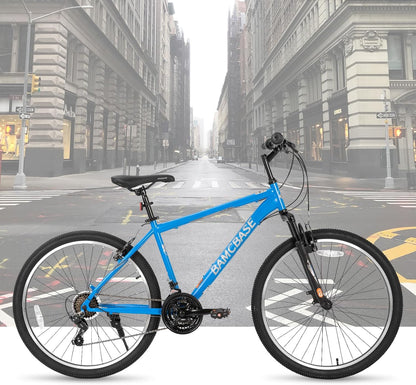 26/27.5 Inch Mountain Bike, Mens Womens MTB with 21 Speeds, High-Tensile Steel Frame, V Brake, Hardtail Bicycle for Adults
