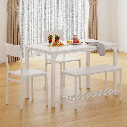 Dining Table and Chairs Dining Table Set with 2 Chairs and 1 Bench Bar Set Kitchen Table and Chairs for Dining Room Bistro Set，Pure White