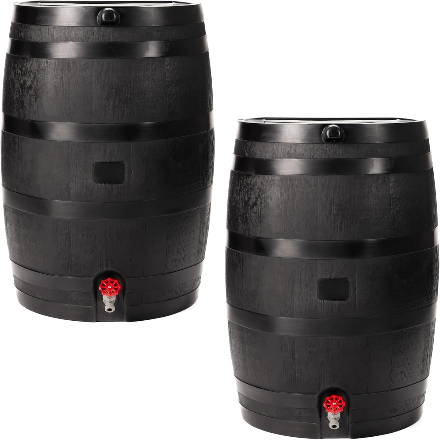 RTS Home Accents 50-Gallon ECO Rain Barrel Made with 100% Recycled Plastic, Flat Back Rain Water Collection Barrel, Black