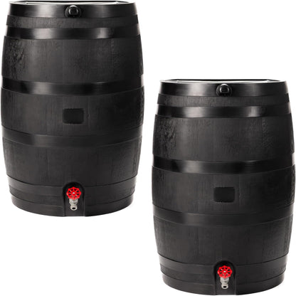 RTS Home Accents 50-Gallon ECO Rain Barrel Made with 100% Recycled Plastic, Flat Back Rain Water Collection Barrel, Black