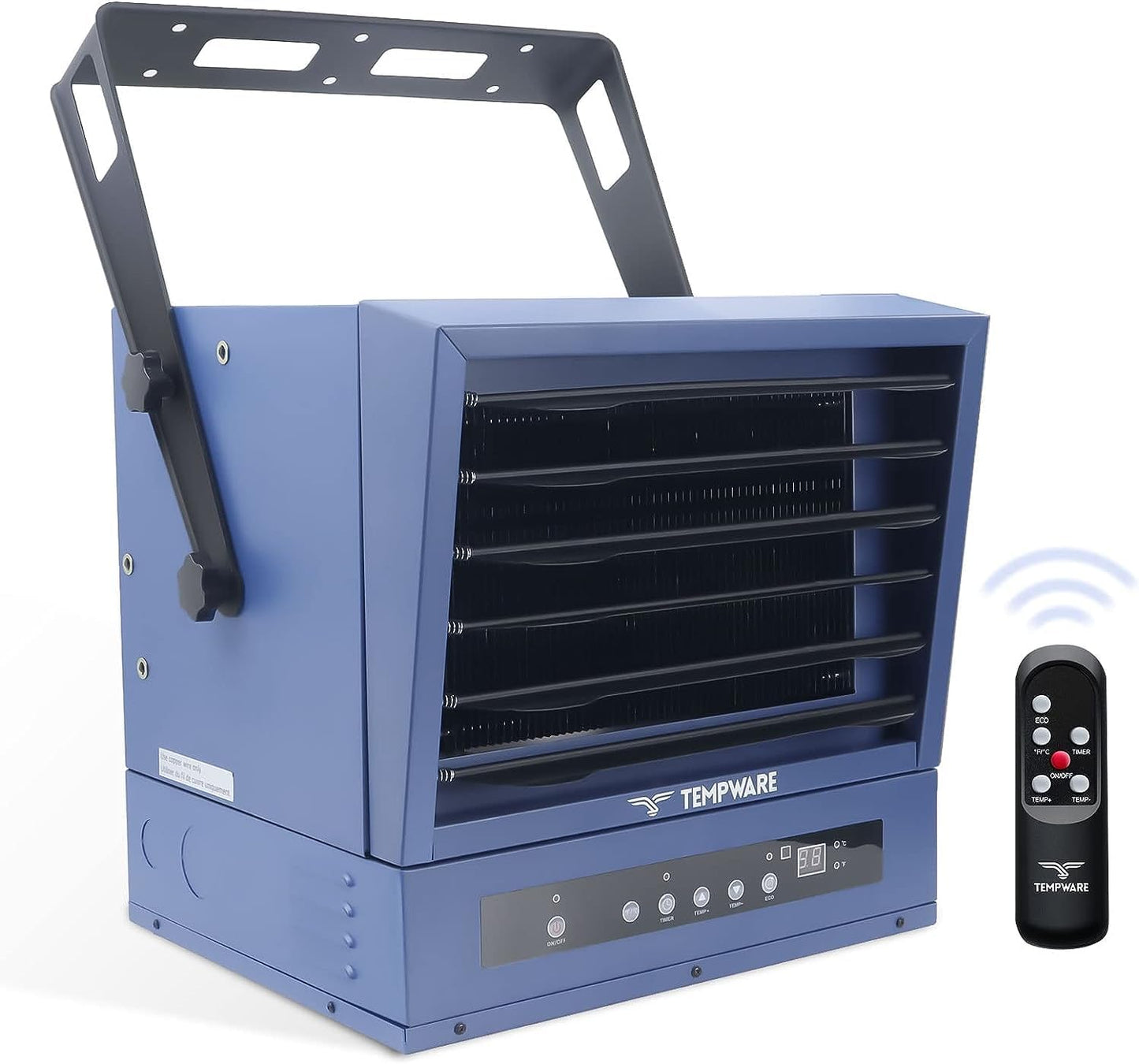 Electric Garage Heater, 7500-Watt Digital Fan-Forced Ceiling Mount Shop Heater with Full-Function Remote, 240-Volt Hardwired 12-Hour Timer, Ideal for Workshop Blue