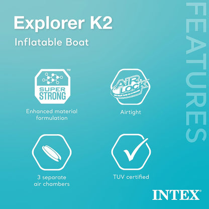 Explorer K2 Inflatable Kayak Set: Includes luxurious 86-inch aluminum paddle and high-output pump - extremely durable PVC material - adjustable seat with backrest - suitable for two people - maximum weight capacity 400 pounds