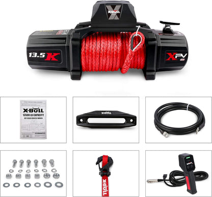 13,500-pound load capacity electric winch - 12-volt DC power supply, suitable for off-road trailer towing, dual-function wireless remote control
