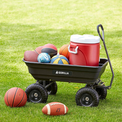 Heavy-duty multi-purpose garbage transfer cart garden cart, equipped with pneumatic tires, capacity 4 cubic feet - 600 pounds load capacity, outdoor wheeled cart, suitable for garden, gardening and landscaping work.