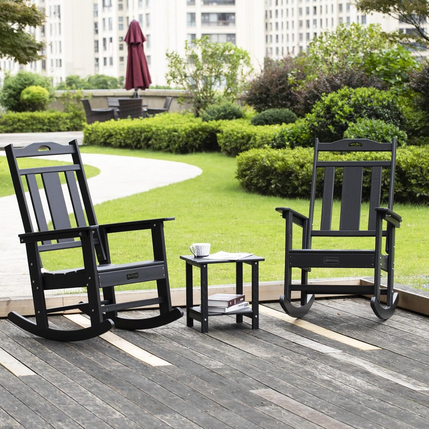 Outdoor Rocking Chairs Set of 2, HDPE All Weather Resistant Rocking Chair for Porch, Oversized Patio Rocker Chair for Adult, Outdoor Rockers for Garden Lawn