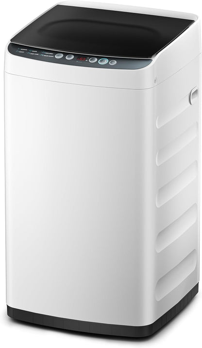 Portable Washer with 6 Cycles, Drum Clean, Quick, Stainless Steel Tub, Transparent Lid, LED Display Washing Machine, White