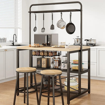 Kitchen Island, Kitchen Island with Storage, Bakers Rack, Island Table for Kitchen, Bakers Rack with Storage, Large Kitchen Island Table, Coffee Bar Table with Shelf,5 Racks,Pear Wood White