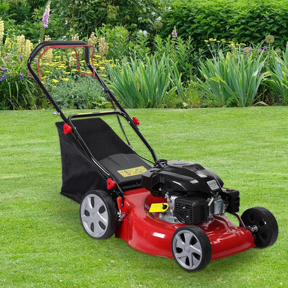 Self-propelled lawn mower, 141cc four-stroke gasoline engine, lawn mower with 20-inch blades, rear-wheel drive, push-type lawn mower, equipped with a 50-liter hay storage tank, rear wheel diameter 10 inches, rotational speed 2850 revolutions per minu