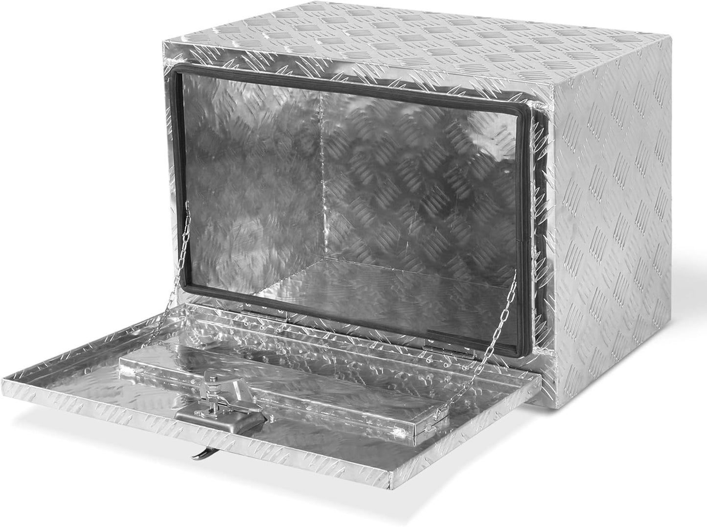 36 Inch Heavy Duty Aluminum Diamond Plate Tool Underbody Box, Waterproof Square Truck Storage Organizer Chest for Pick Up Truck Bed, RV Trailer with T-Handle Lock and Keys - Black