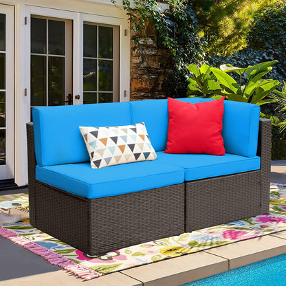 5 Pieces Patio Furniture Sets All Weather Outdoor Sectional Patio Sofa Manual Weaving Wicker Rattan Patio Seating Sofas with Cushion and Glass Table(Beige)