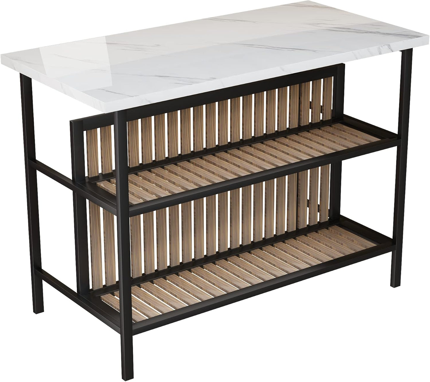 Kitchen Island with Seating & Storage Shelf, Faux Marble Island Table for Kitchen, Modern Bar Table and Chairs Set for 2,Dining Table Set for Small Space,White