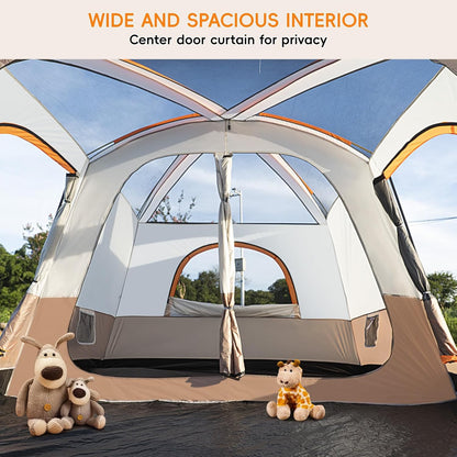 Camping Tent, 4-6 Person Family Cabin Tents, Large Waterpoof Tents for Camping Outdoor, 210D Oxford Fabric Blackout Foldable Sunburn Prevention Tent with 2 Rooms, 3 Foyers for Picnic Khaki