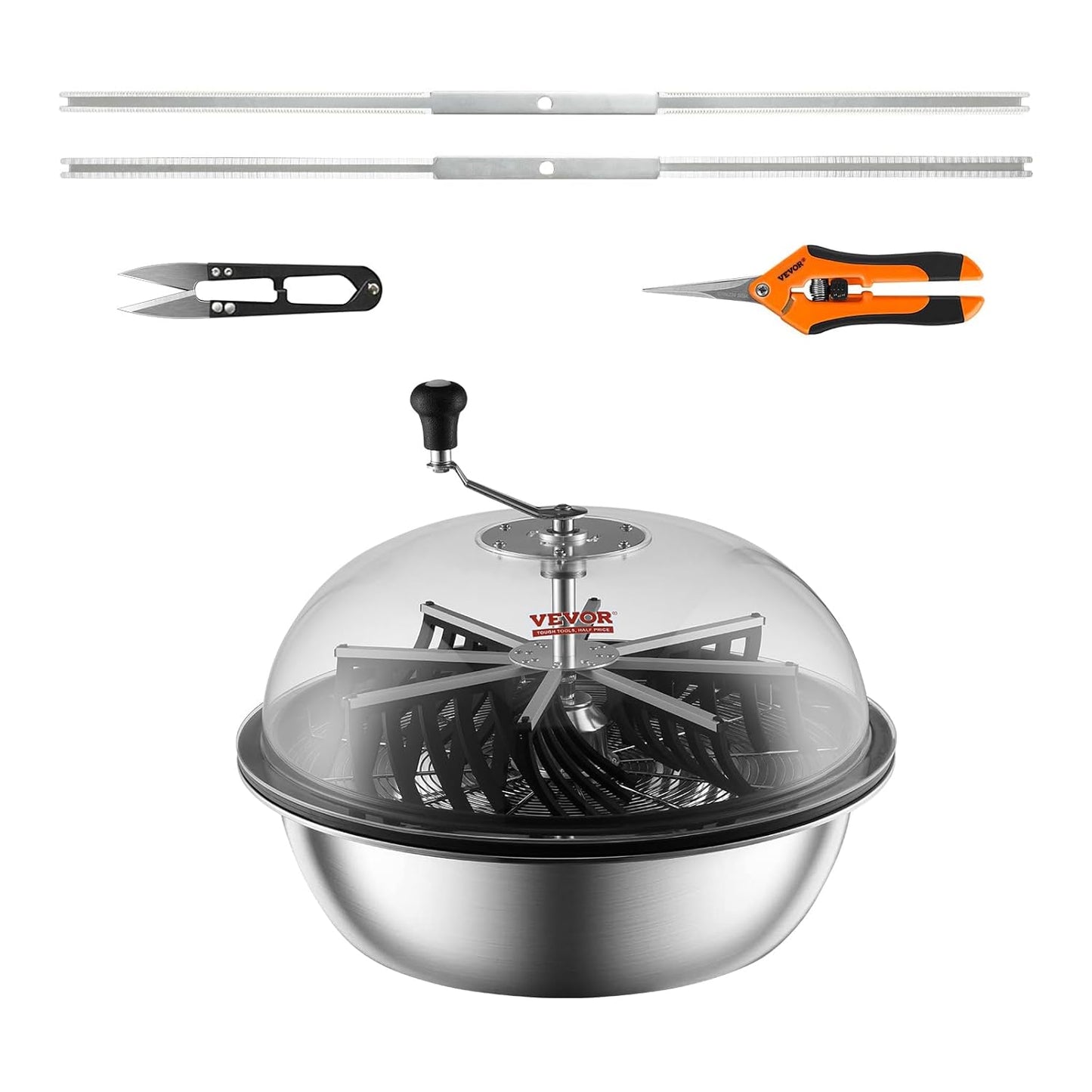 Leaf trimmer, 16-inch trimming bowl, manual flower branch trimmer, equipped with stainless steel blades for rotary trimming, transparent observation cover, foldable herb drying rack and handheld trimmer are all included.