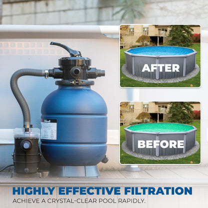 13-inch sand filter, 0.75 horsepower, swimming pool pump, 2400 gallons per hour, suitable for outdoor swimming pool package, multi-interface valve, maximum capacity 10000 gallons, 1-1/4 inch NPT interface