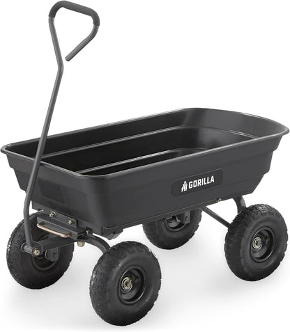 Heavy-duty multi-purpose garbage transfer cart garden cart, equipped with pneumatic tires, capacity 4 cubic feet - 600 pounds load capacity, outdoor wheeled cart, suitable for garden, gardening and landscaping work.