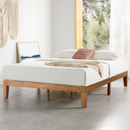 12" Classic Solid Wood Platform Bed Frame w/Wooden Slats (No Box Spring Needed), Natural, Queen Size