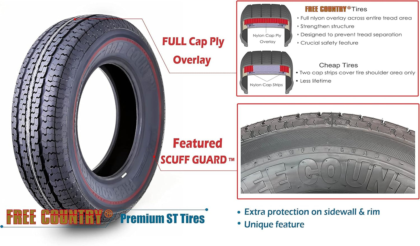Libra Trailer Parts set of 4 Heavy Duty Trailer Tires ST205/75R15 205 75 15 10-Ply Load Range E Steel Belted Radial w/Scuff Guard