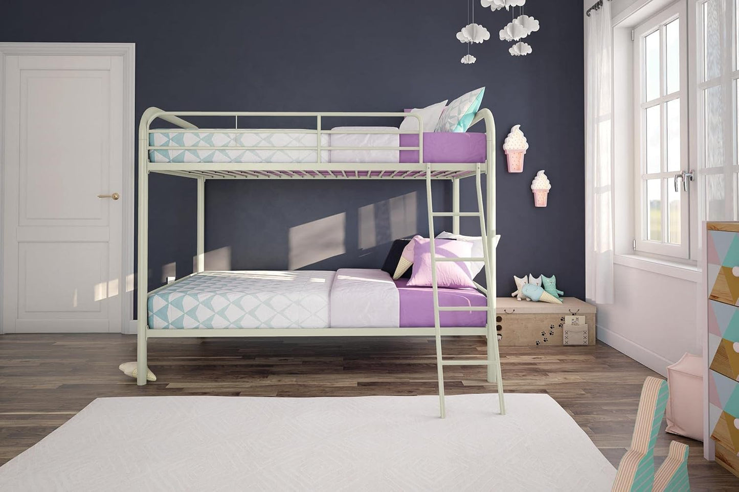 DHP Dusty Twin Over Full Metal Bunk Bed, Off White