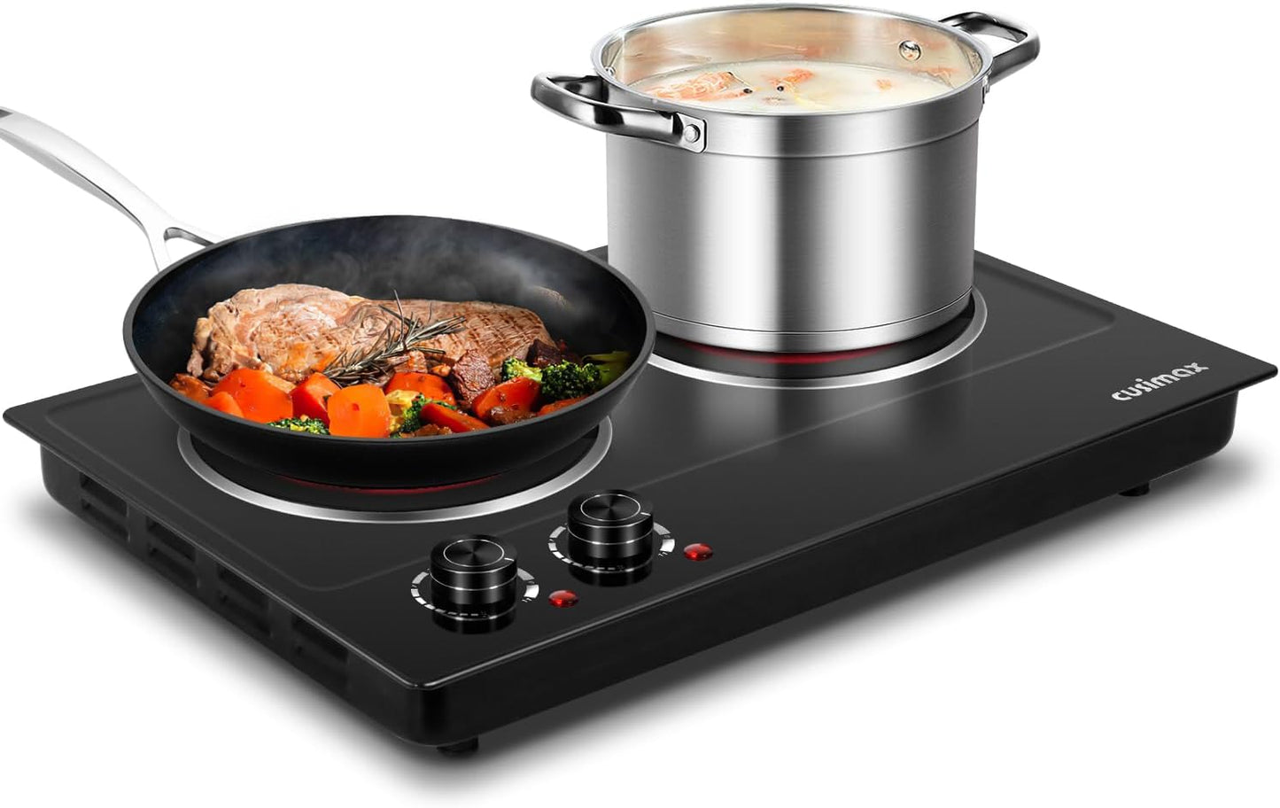 Hot Plate,1800W Ceramic Electric Hot Plate for Cooking, Dual Control Infrared Cooktop, Portable Countertop Burner, Glass Plate Electric Cooktop, Silver, Stainless Steel