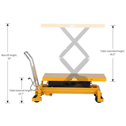Hydraulic Lift Table Cart – 770 lbs Capacity, 51" Max Height, Double Scissor Lift with Safety Guard & 4 Wheels