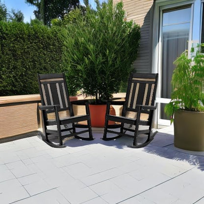 Rocking Chair Outdoor, Weather Resistant Poly Plastic Rocker Chairs, 350lb Heavy Duty, Oversized Porch for Adult, High Back Smooth Chairs Outdoor & Indoor, Black 1Chair
