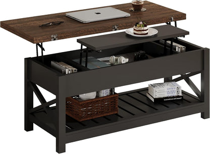 Multi-Function Convertible Coffee Table with Storage and Hidden Compartment, Converts to Dining Table, 40 White & Brown