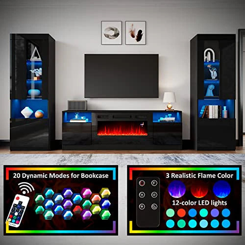 Fireplace TV Stand with 36" Electric Fireplace, LED Light Entertainment Center