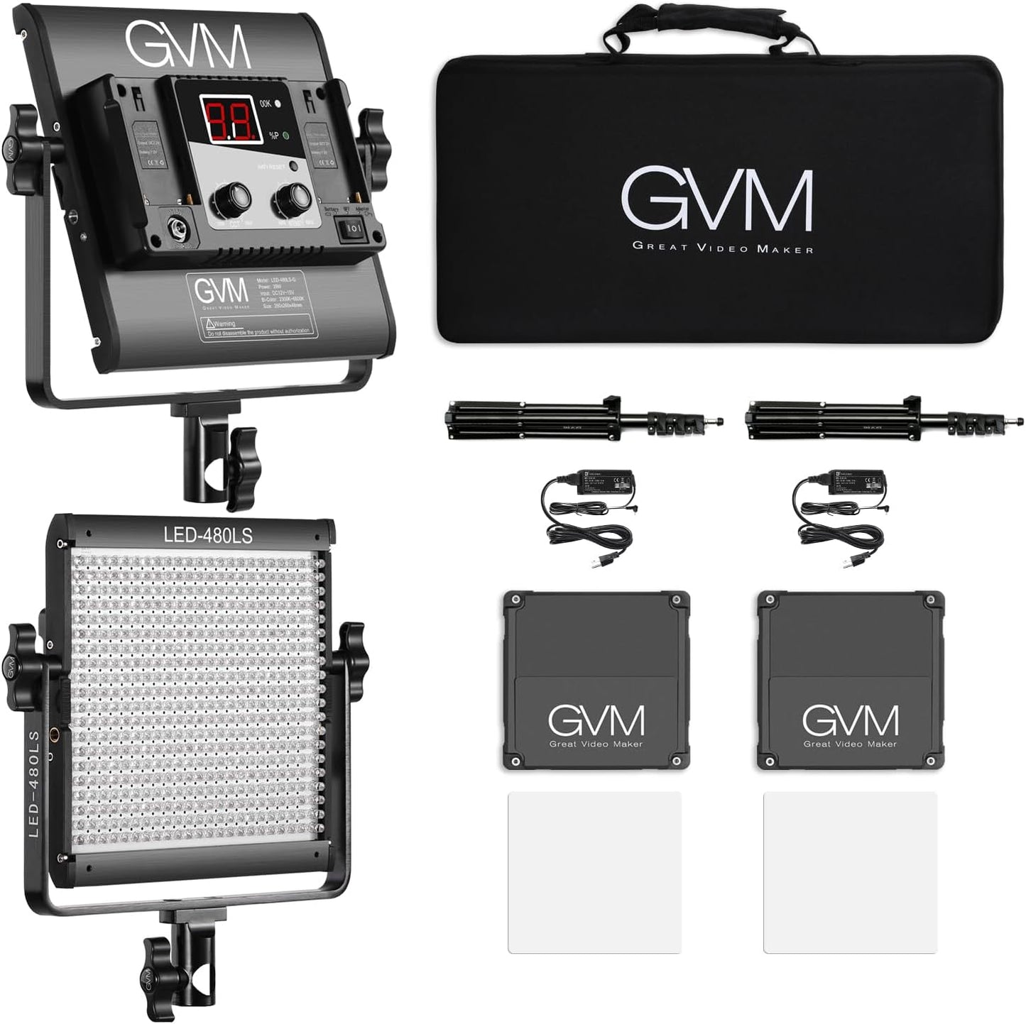 2 Pack LED Video Lighting Kits with APP Control, Bi-Color Variable 2300K~6800K with Digital Display Brightness of 10~100% for Video Photography, CRI97+ TLCI97 Led Video Light Panel +Barndoor