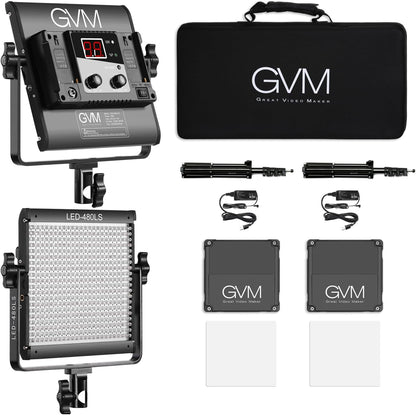2 Pack LED Video Lighting Kits with APP Control, Bi-Color Variable 2300K~6800K with Digital Display Brightness of 10~100% for Video Photography, CRI97+ TLCI97 Led Video Light Panel +Barndoor